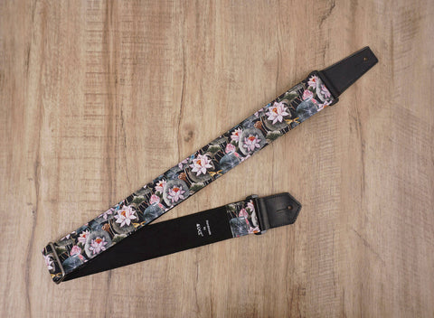 Lotus flower guitar strap with leather ends-2
