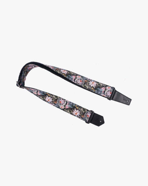 Lotus flower guitar strap with leather ends-1