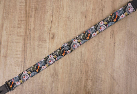 Lotus flower ukulele shoulder strap with leather ends-5