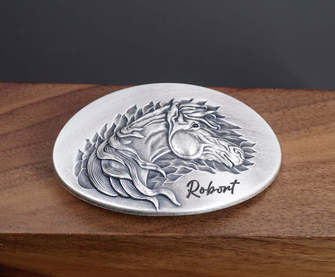 Personalized Western Horse BELT BUCKLE with name engraved, Custom monogram Belt Buckle for him, her, Groomsman, Cowboy-2