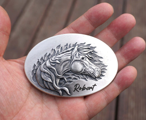 Personalized Western Horse BELT BUCKLE with name engraved, Custom monogram Belt Buckle for him, her, Groomsman, Cowboy-3