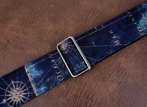 world map guitar strap with leather ends-4
