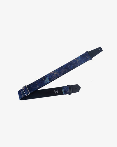 world map guitar strap with leather ends-1