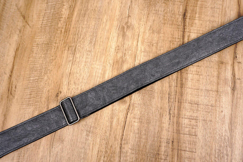 metallic grey eco guitar strap with leather ends-7