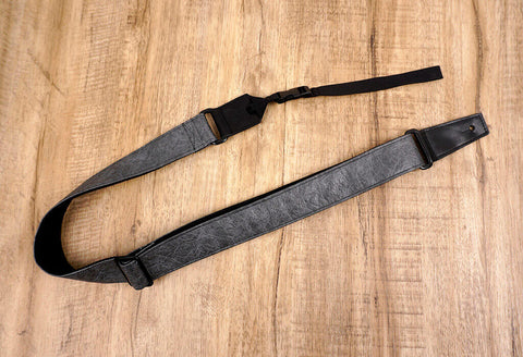 metallic grey eco ukulele shoulder strap with leather ends-4
