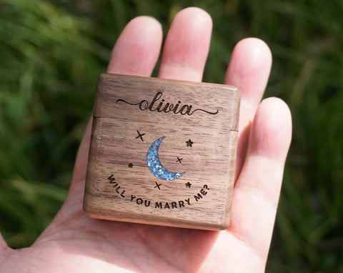 Personalized Wood Moon Slim Engagement/Proposal Ring Box for wedding-2