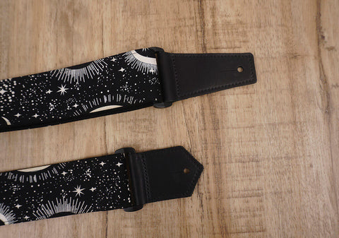 moon star glow in the dark guitar strap with leather ends-5