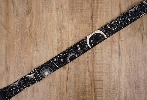 moon star glow in the dark guitar strap with leather ends-8