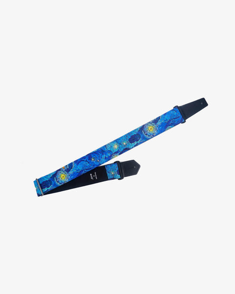 Van Gogh Starry Night guitar strap with leather ends-1