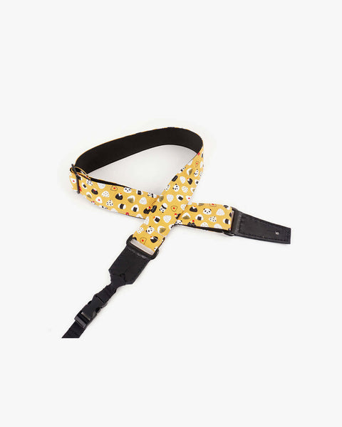 panda and sushi leather ends yellow ukulele shoulder strap-front-1