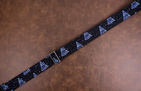 pine tree with snow guitar strap with leather ends-5