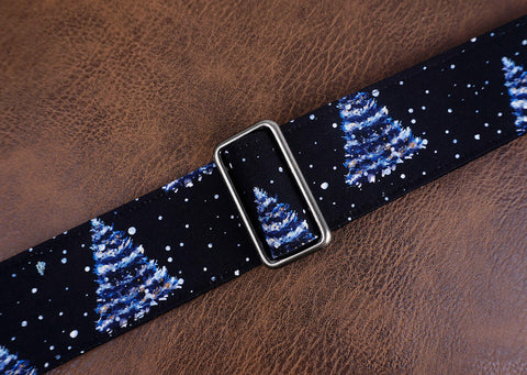 pine tree with snow guitar strap with leather ends-6