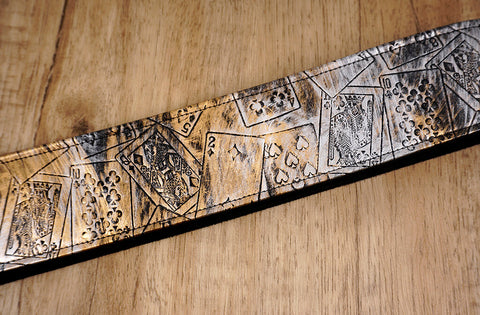 poker vegan guitar strap with leather ends-5