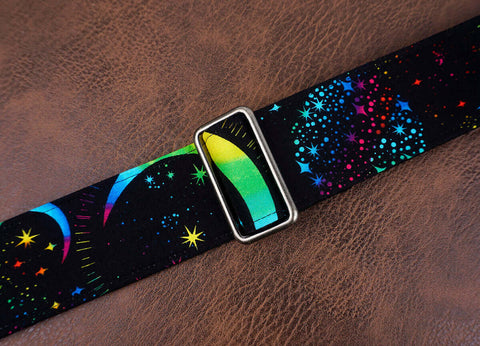 rainbow moon star banjo strap with leather ends and hook, also can be used as purse guitar strap-5