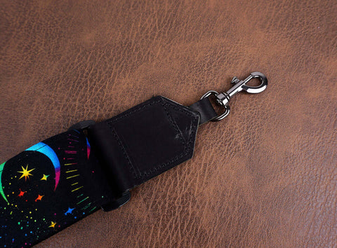 rainbow moon star banjo strap with leather ends and hook, also can be used as purse guitar strap-6