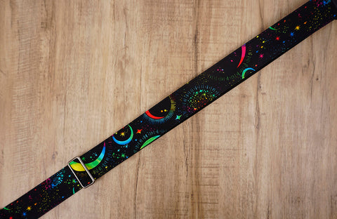 Rainbow Moon Star Guitar Strap with leather ends -4