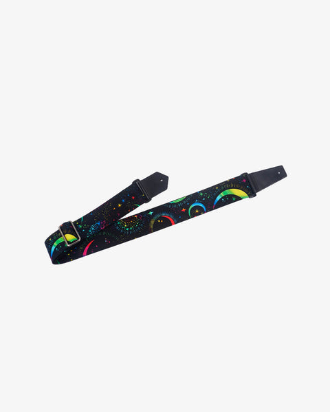 Rainbow Moon Star Guitar Strap with leather ends -1