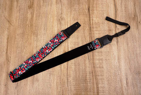 red berry ukulele shoulder strap with leather ends-3