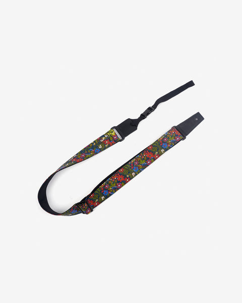 red blue flowers ukulele shoulder strap with leather ends-1