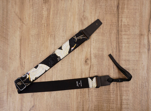 red-crowned crane ukulele shoulder strap with leather ends-4