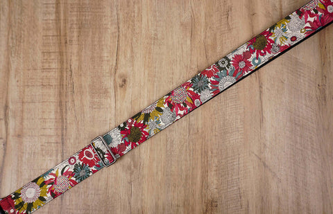 art red sunflower guitar strap for girls with leather ends -5