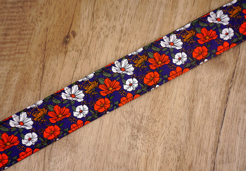 red flowers floral clip-on ukulele hook strap-5