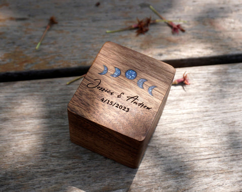 Personalized Plus Size Triple Flip Wooden Wedding Ring Box for 3 Rings - Engraved Heirloom Ring Bearer Box-1