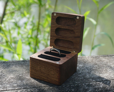 Personalized Plus Size Triple Flip Wooden Wedding Ring Box for 3 Rings - Engraved Heirloom Ring Bearer Box-6