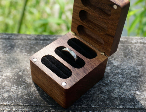 Personalized Plus Size Triple Flip Wooden Wedding Ring Box for 3 Rings - Engraved Heirloom Ring Bearer Box-3