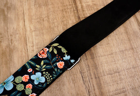 colorful rose guitar strap with leather ends-8