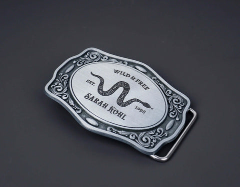 Custom Vintage Style Snake Oval Western Belt Buckle-3