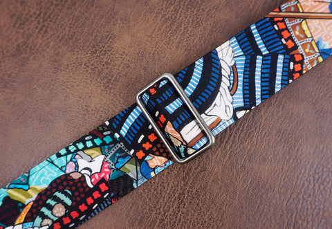 samurai anime guitar strap with leather ends-6