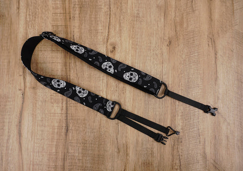 Paisley Skull clip on ukulele hook strap, no drill, no button-2