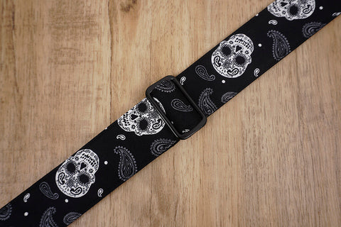 Paisley Skull clip on ukulele hook strap, no drill, no button-4