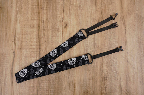 Paisley Skull clip on ukulele hook strap, no drill, no button-6
