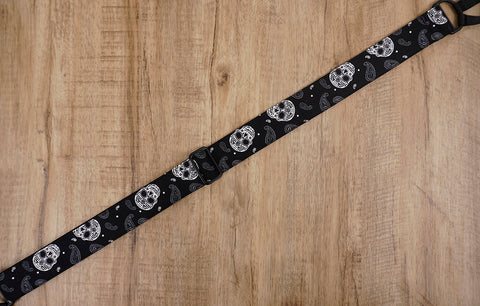 Paisley Skull clip on ukulele hook strap, no drill, no button-8