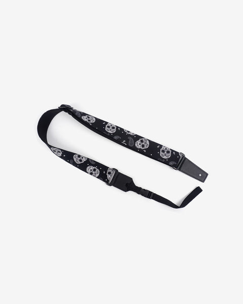Paisley and Sugar Skull ukulele shoulder strap with leather ends-1