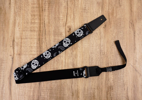 Paisley and Sugar Skull ukulele shoulder strap with leather ends-7