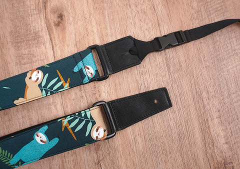 sloth ukulele shoulder strap with leather ends-4