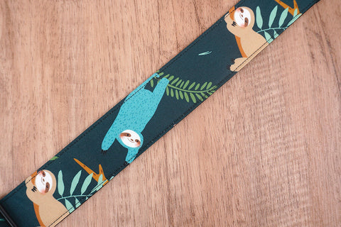 sloth ukulele shoulder strap with leather ends-5