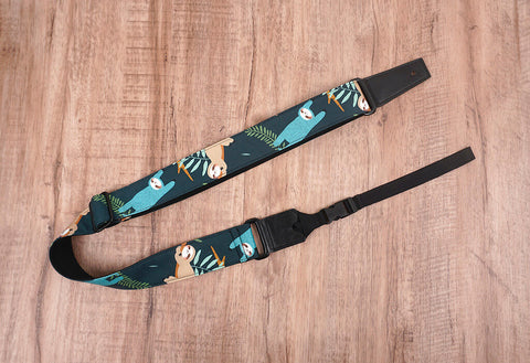 sloth ukulele shoulder strap with leather ends-3