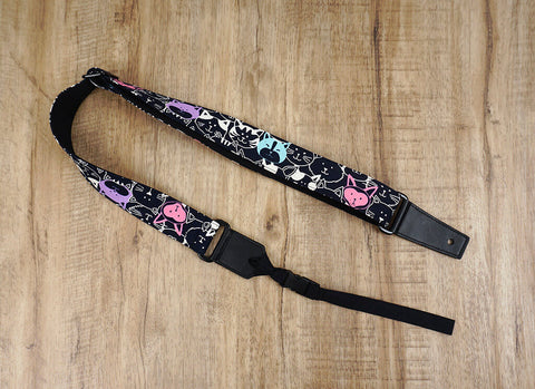 smile cat ukulele shoulder strap with leather ends-2