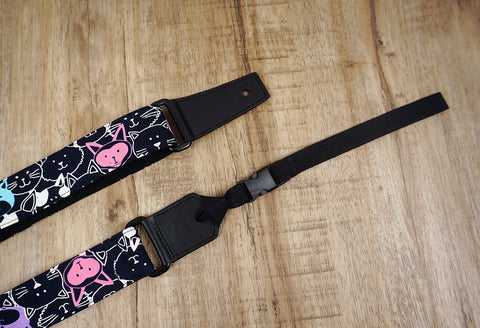 smile cat ukulele shoulder strap with leather ends-5