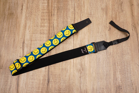 yellow smiley face emoji ukulele shoulder strap with leather ends-2
