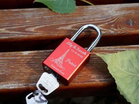Custom Engraved Square Paris Love Lock For Couple-1