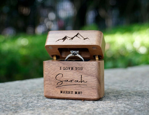 unique custom wood engagement ring box comes engraved or colorful inlay with personalized initials, names of your choosing, perfect for a proposal gift.-1