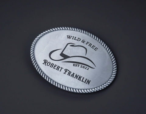 this personalized custom western Cowboy hat man metal BELT BUCKLE with name engraved, is the perfect accessory for any cowgirl or cowboy who wants to add a touch of classic style to their look. -2