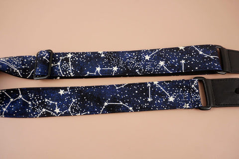 leather ends ukulele shoulder strap with star printed-detail-2
