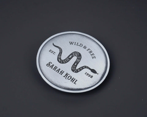 Custom Vintage Style Western Snake Circle Belt Buckle-3