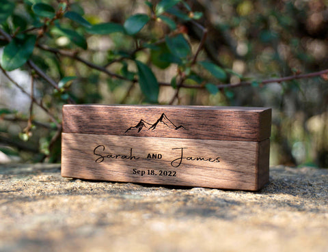 Personalized Wide Wood Wedding double ring box